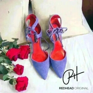 Charles Jourdan elegant purple tie up lace heels size 6. Incredible light wear